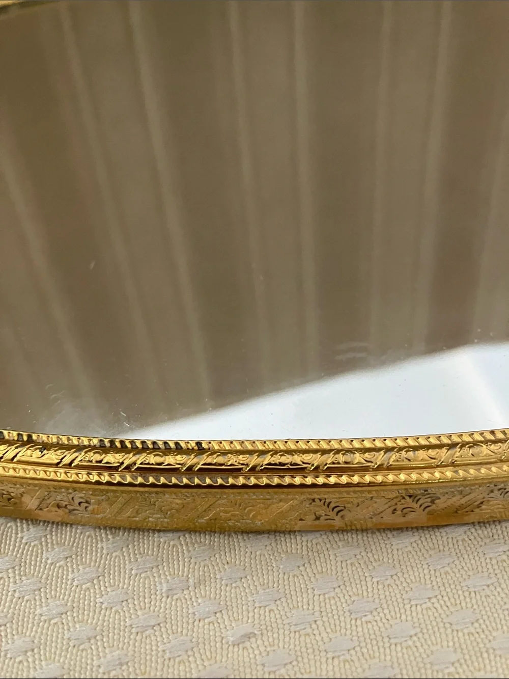Vintage Hollywood Regency Oval Filigree Vanity Mirror Tray. Popular in MCM